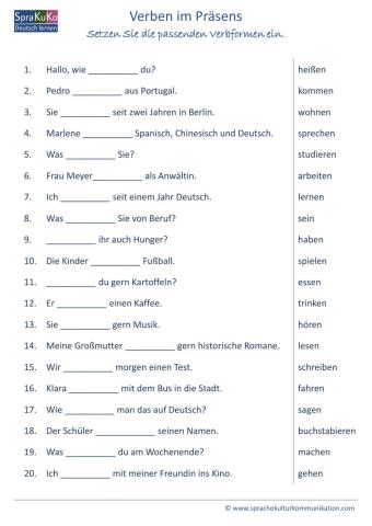 Verben im Präsens