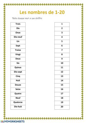 Les nombres de 1-20